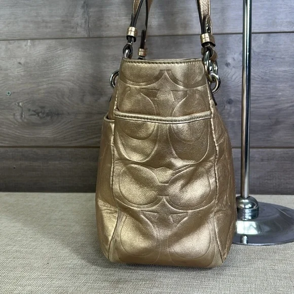 Coach East West F17727 Gallery Embossed Metallic Gold Leather Tote shoulder bag - Picture 4 of 12
